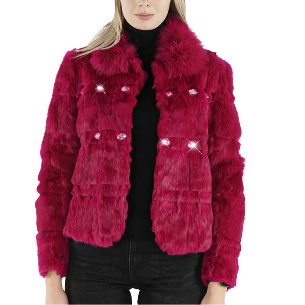 178. NWT WOMENS SHERRILL & BROS. TONI EMBELLISHED M GENUINE RABBIT FUR…